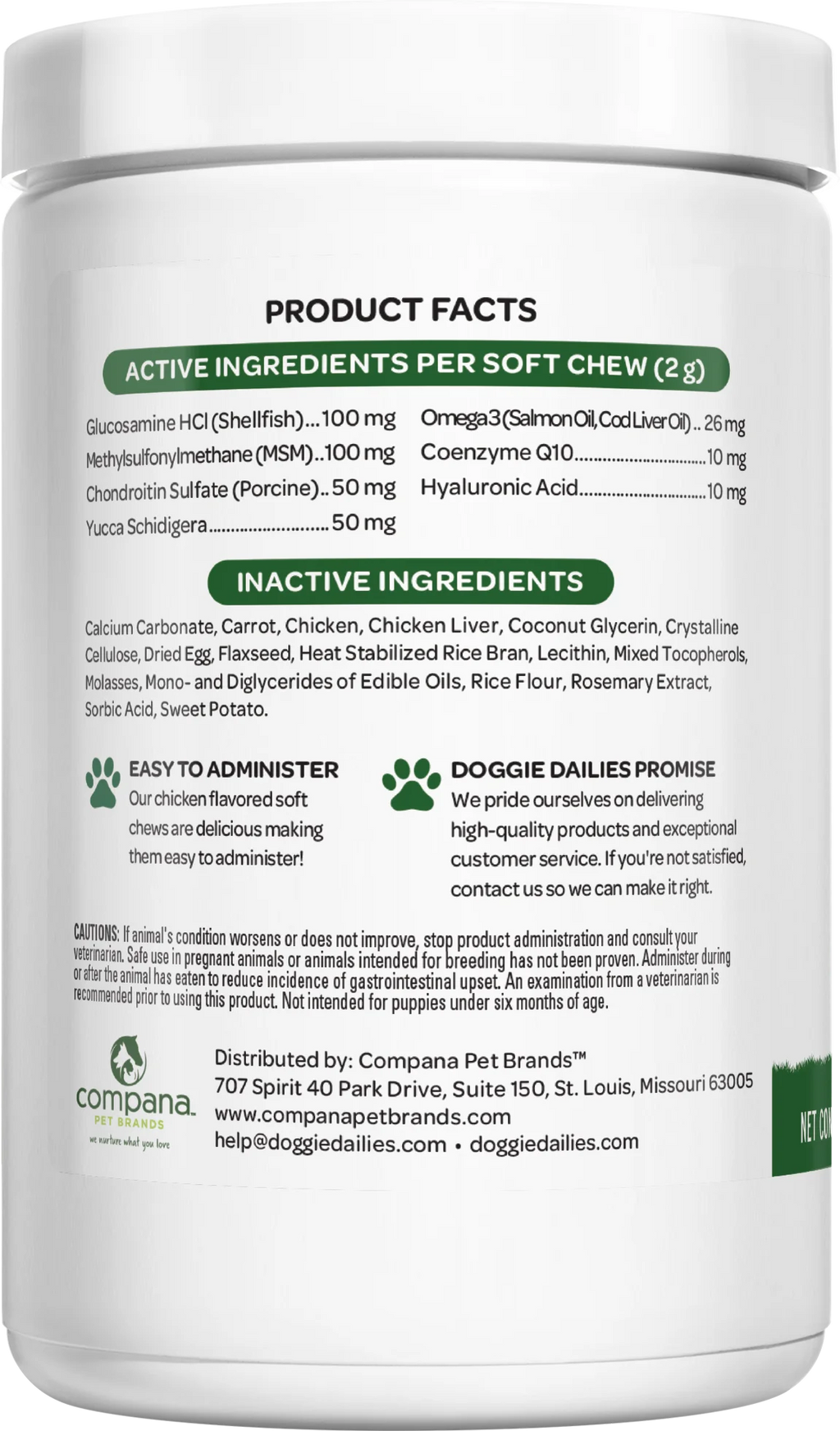 Glucosamine for Dogs 225 Chews Joint Supplement with Chondroitin MSM Hyaluronic Acid CoQ10 Chicken S326