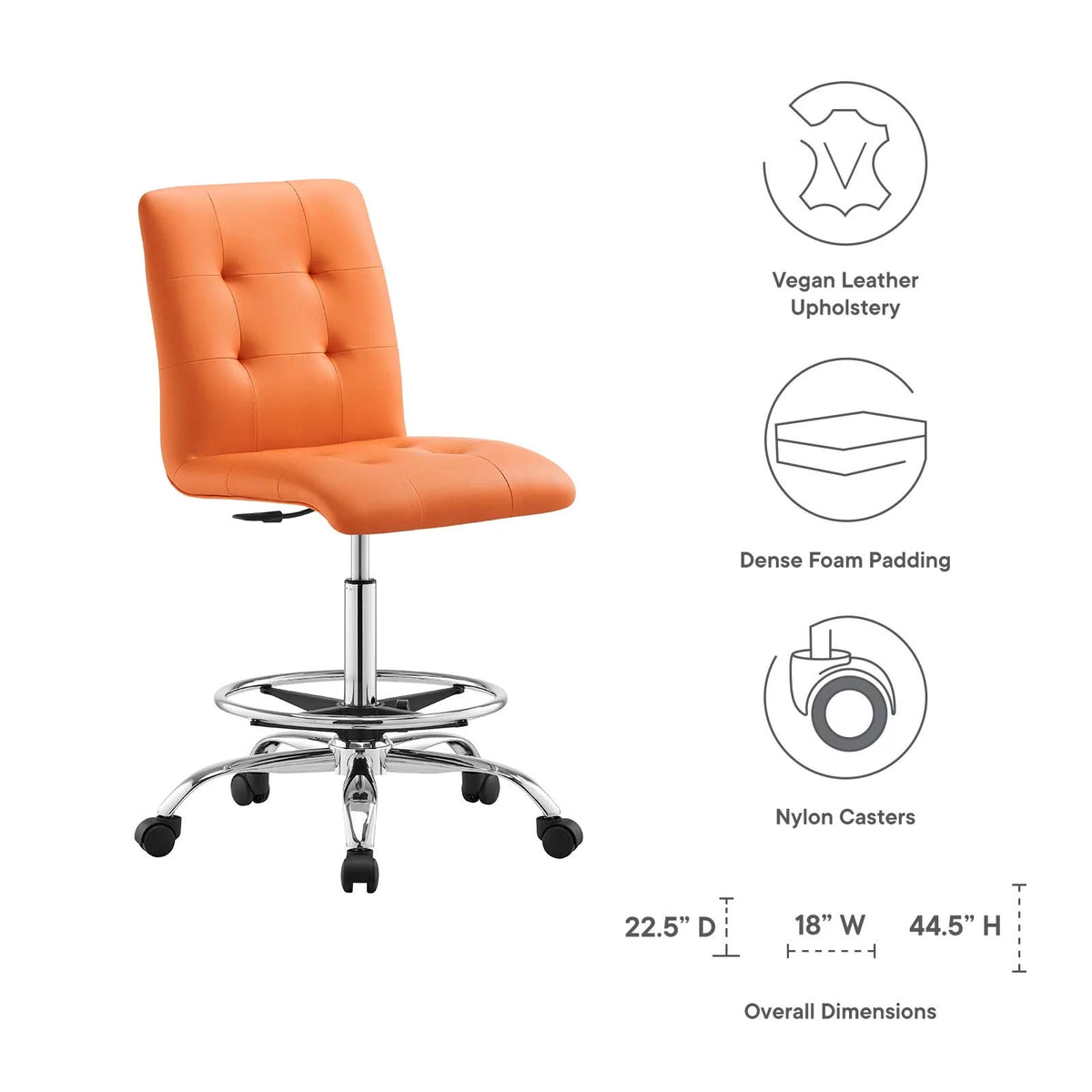 Armless Vegan Leather Drafting Chair E766