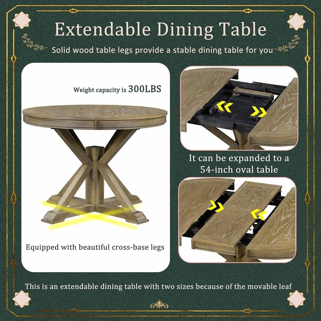 Extendable Round Dining Table Set for 4 F749