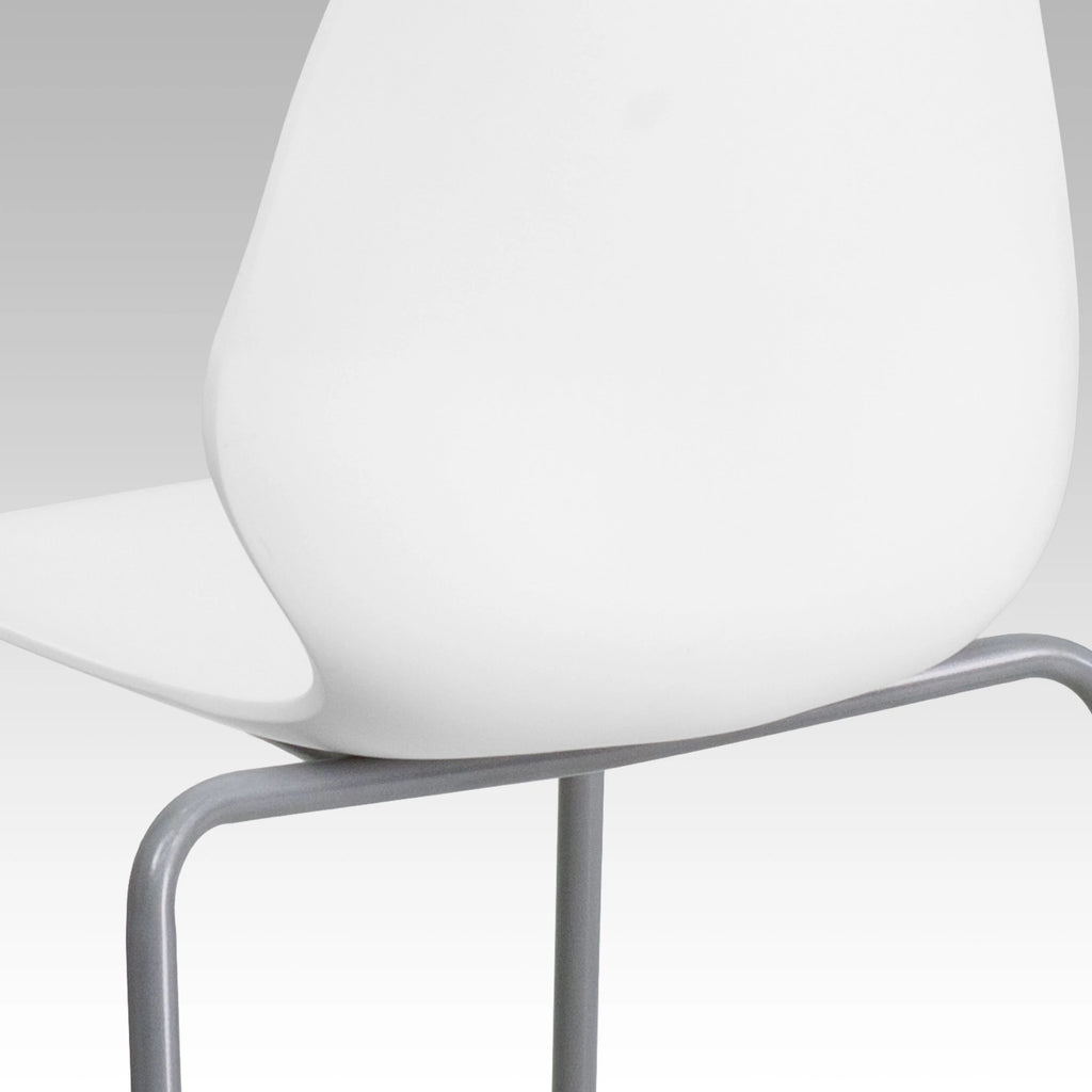 White Stack Chair with Lumbar Support and Silver Frame T234512