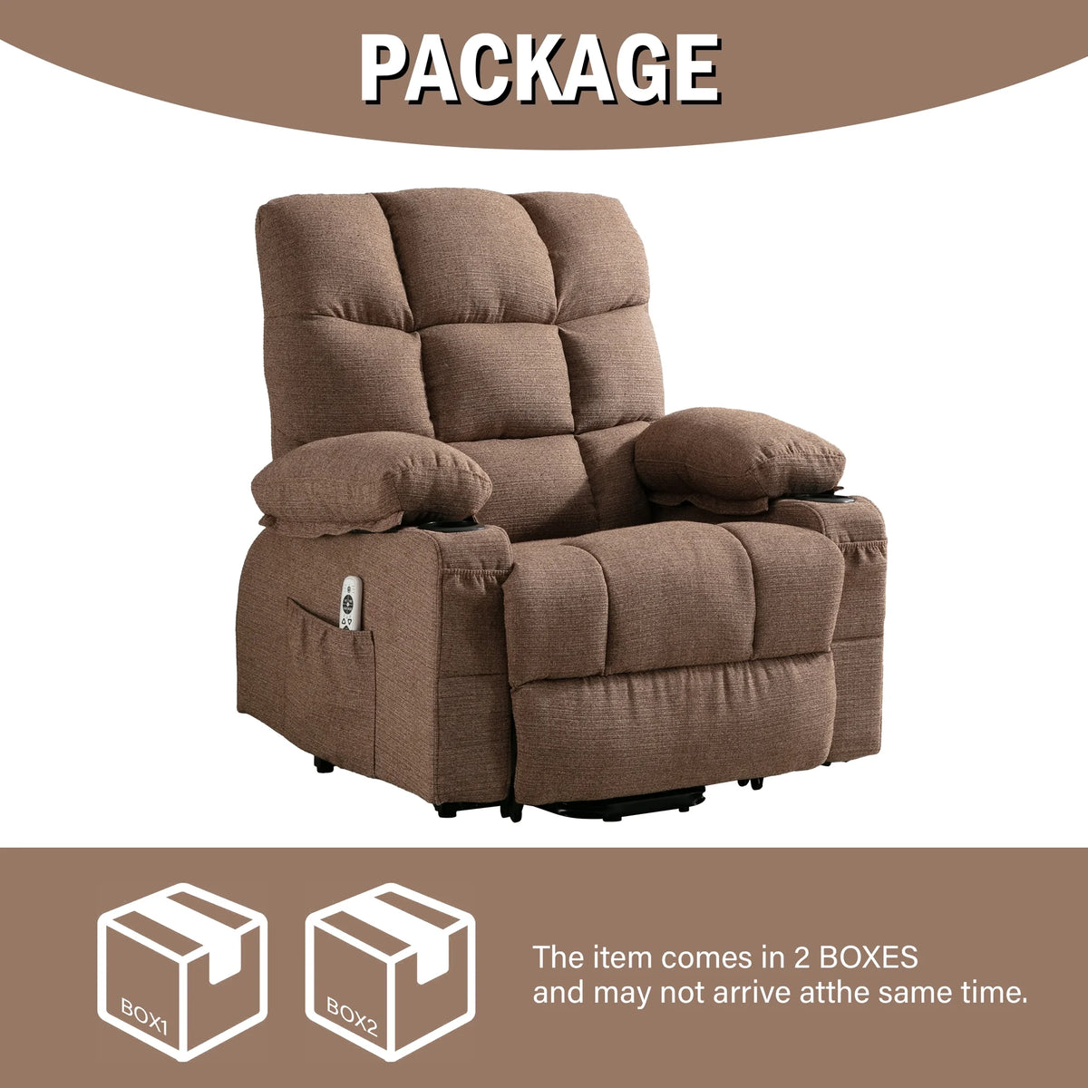 Brown Power Lift Recliner Chair with Massage and Heating H963