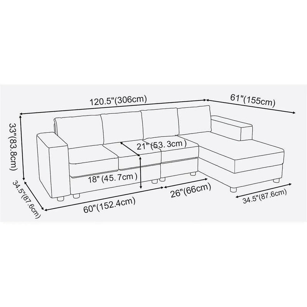 Gray Fabric 4-Seater Sectional Sofa with Reversible Chaise M7574