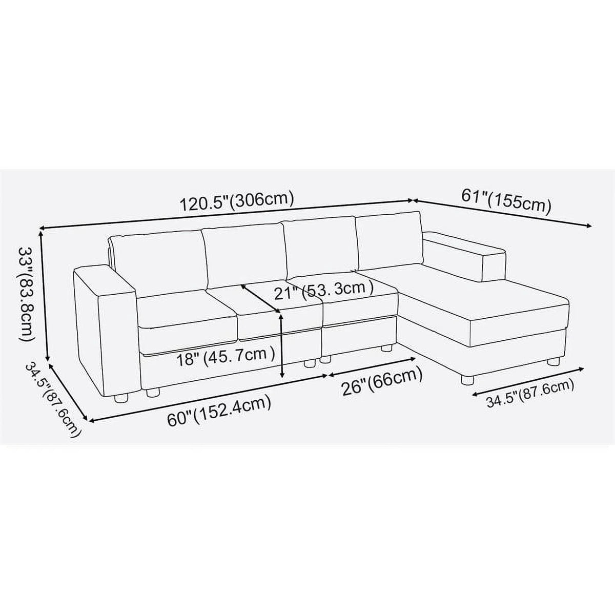 Gray Fabric 4-Seater Sectional Sofa with Reversible Chaise M7574