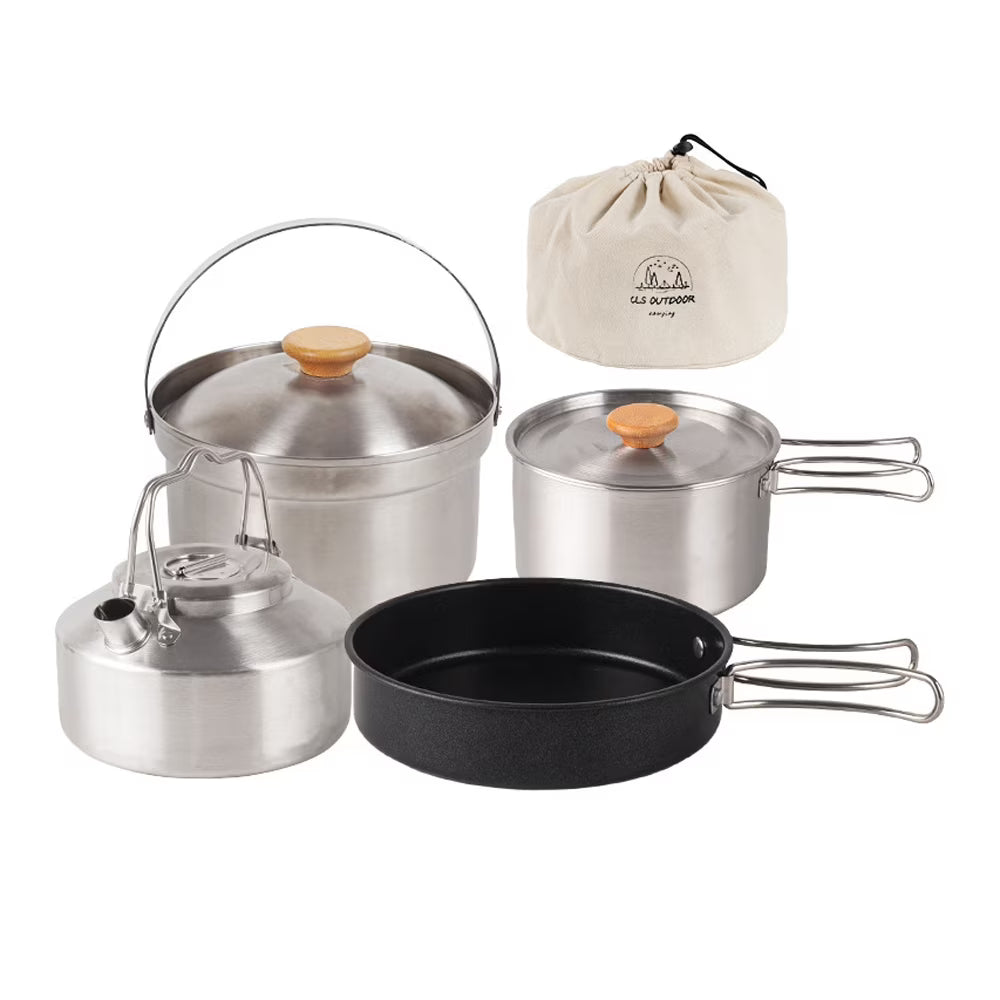 Stainless Steel Camping Cookware Set with Pot Frying Pan Kettle D96605