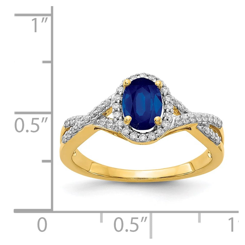 14kt Yellow Gold Diamond and Sapphire Oval Halo Ring Size 7 P778