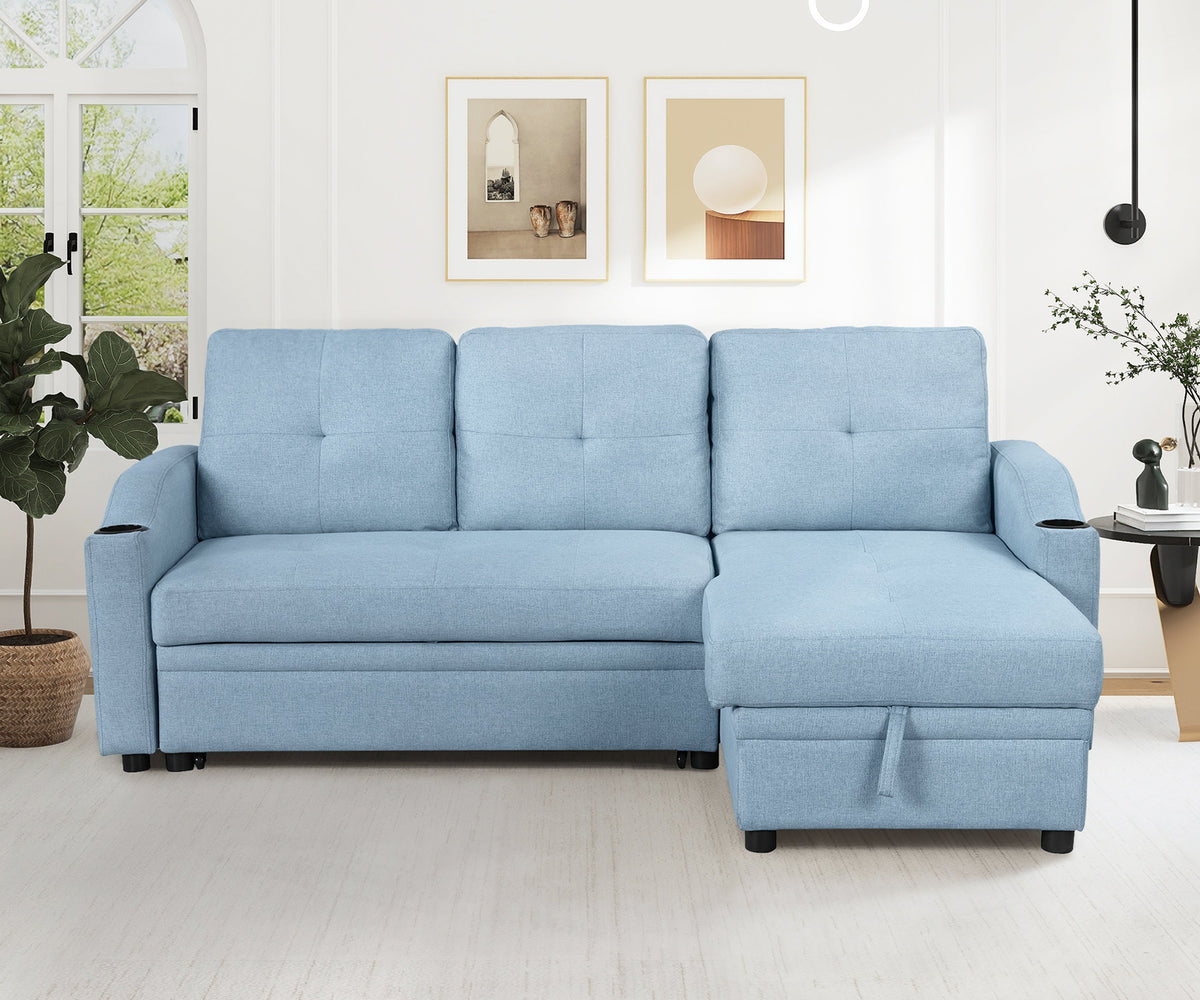 Blue Padded Pull Out Sofa Bed M4428