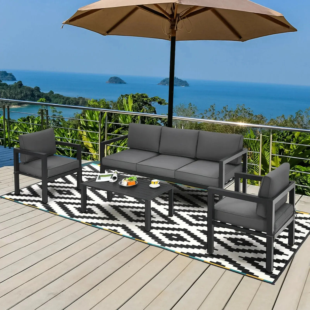 4-Piece Outdoor Patio Furniture Set Sectional Sofa Set Coffee Table O54000
