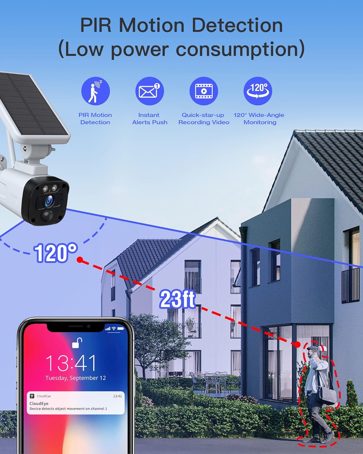 Solar Security Camera System, 4 Cameras, Solar Powered with Base Station, 2-Way Audio, Night Vision, IP65 Waterproof I823