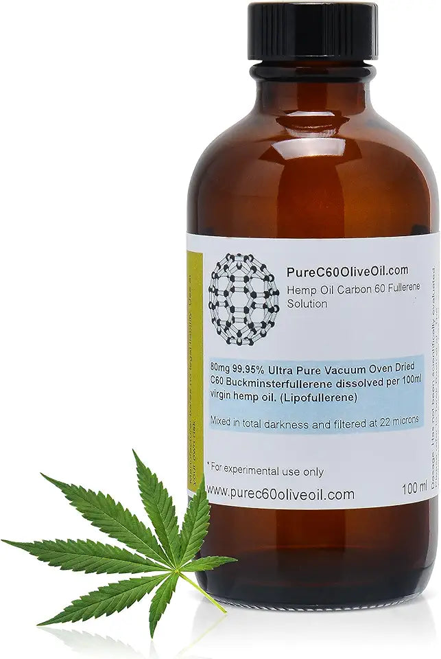 Organic Hemp Seed Oil 100ml 99.95% Carbon 60 Solvent Free 80mg Amber Glass Bottle Food Grade A25403