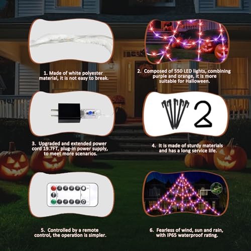 550 LED Lighted Spider Web 16.4Ft with 8 Lighting Modes T879