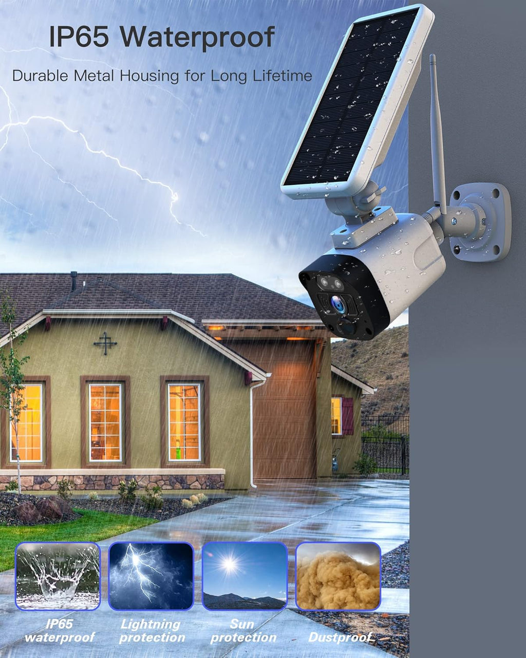 Solar Security Camera System, 4 Cameras, Solar Powered with Base Station, 2-Way Audio, Night Vision, IP65 Waterproof I823