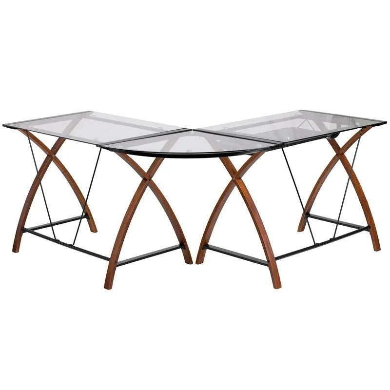 Glass L-Shape Desk with Keyboard Tray W85797