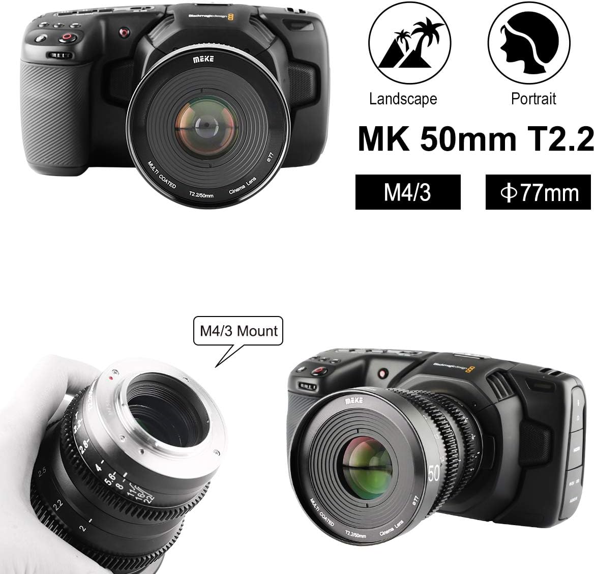 50mm T2.2 Manual Focus Wide-Angle Cinema Lens for M43 Micro Four Thirds MFT Mount Cameras P8549