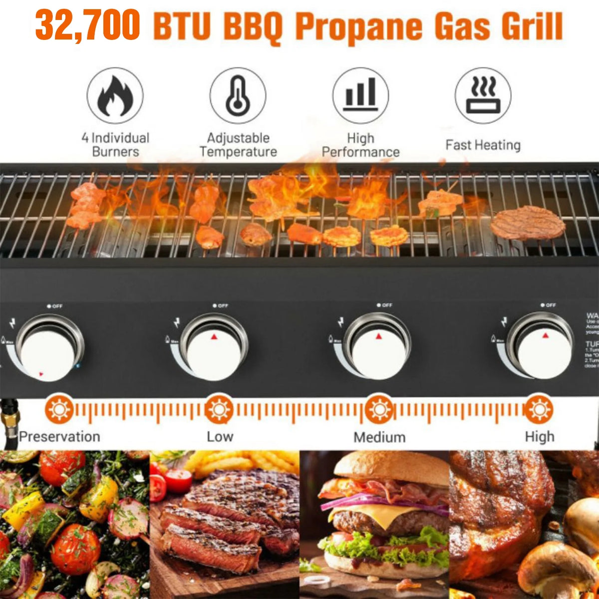 Black 4-Burner Propane Gas Grill M3810