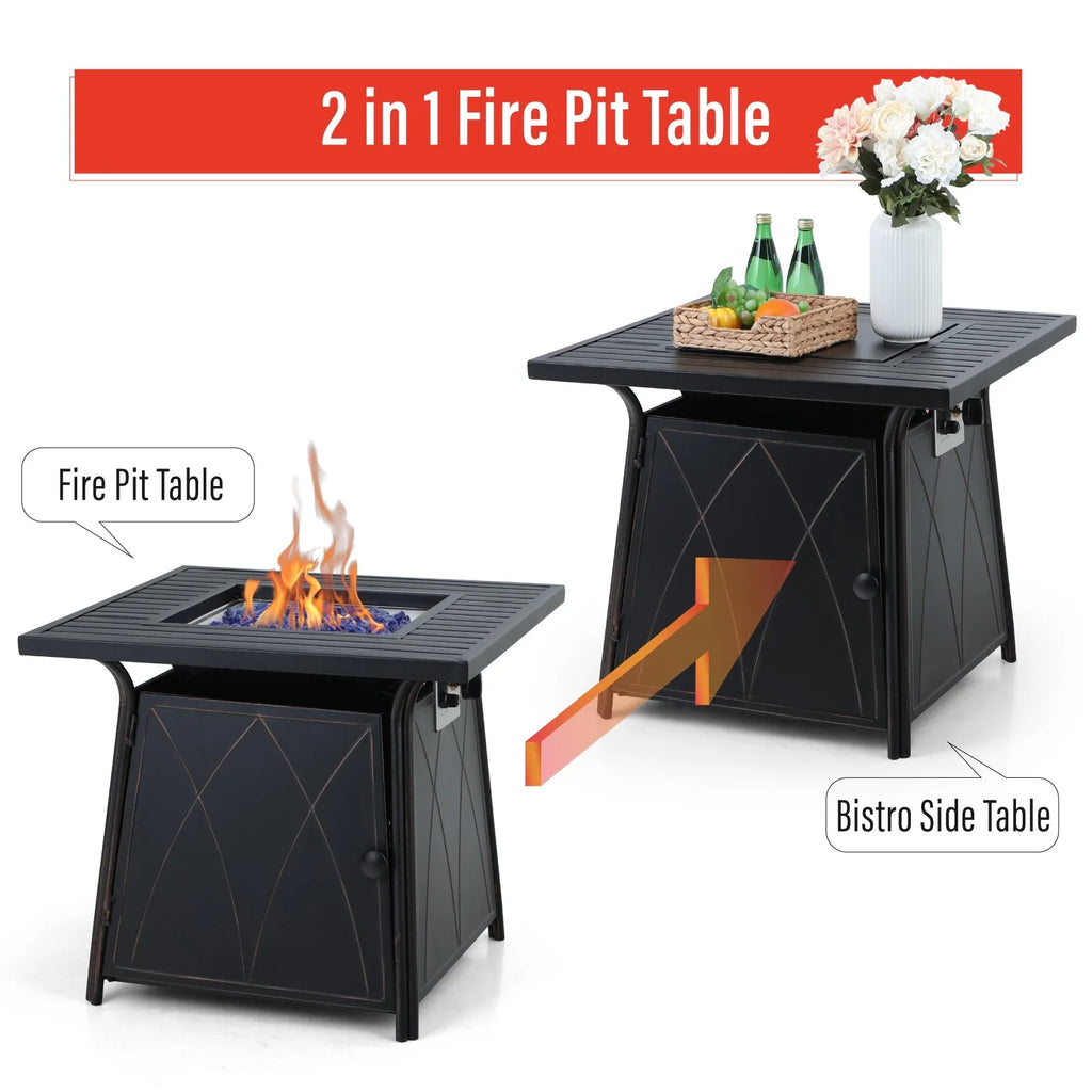 28 inch Outdoor Gas Fire Pit Table with Lid 50,000 BTU Q42288