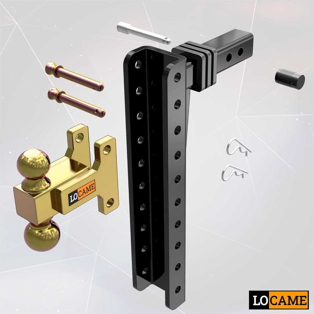 Adjustable Trailer Hitch, 2-Inch Receiver, 15-Inch Drop/Rise, 21,000 LBS GTW, Double Pins, Solid Ball Mount W816548