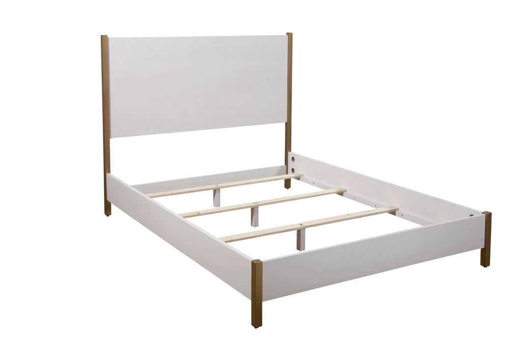 King Wood Panel Bed in White Q170