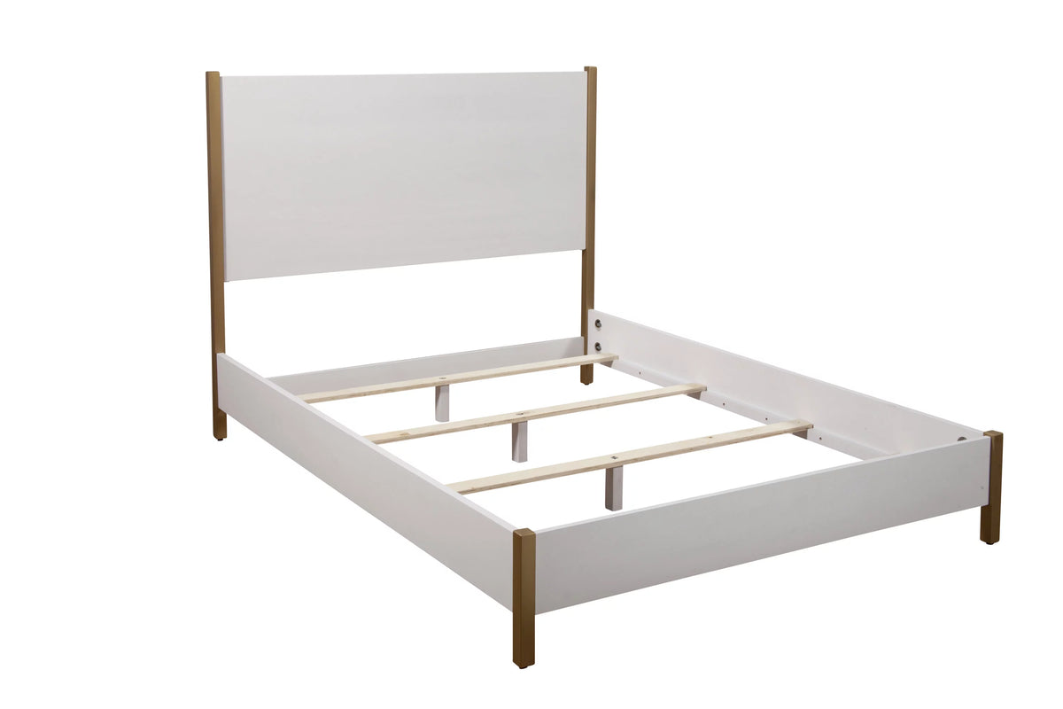 King Wood Panel Bed in White Q170