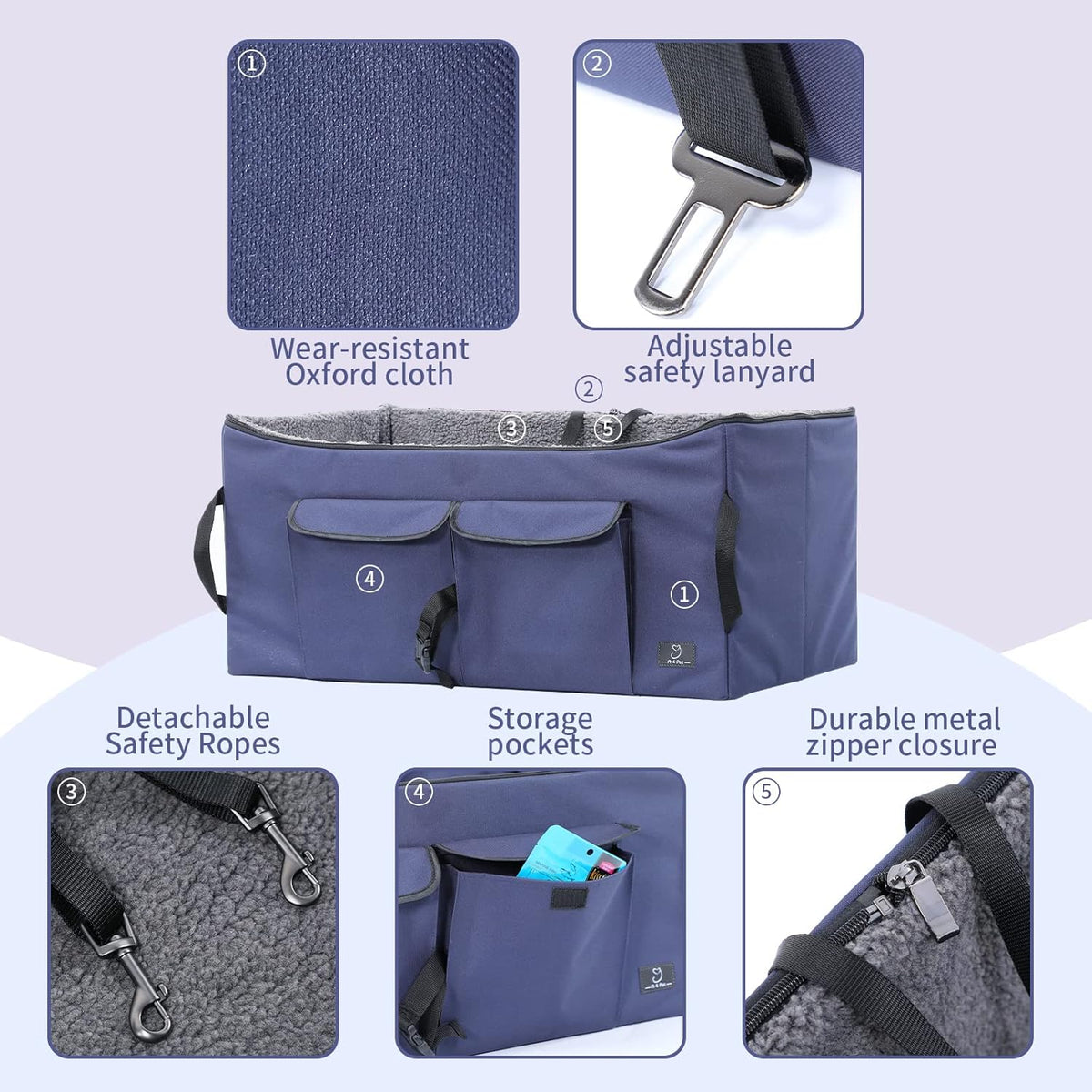 Deep Blue Pet Car Booster Seat with 2 Safety Leashes A3000